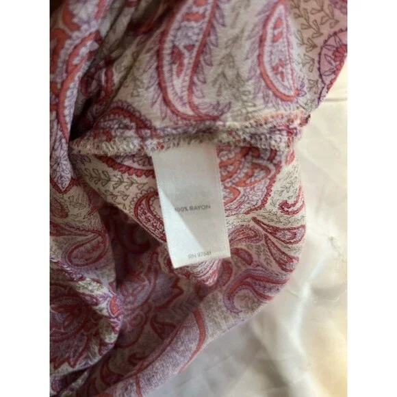 J Jill Pink Purple Paisley Print Blouse Size 3x Boho Split Neck Rayon - Picture 8 of 9